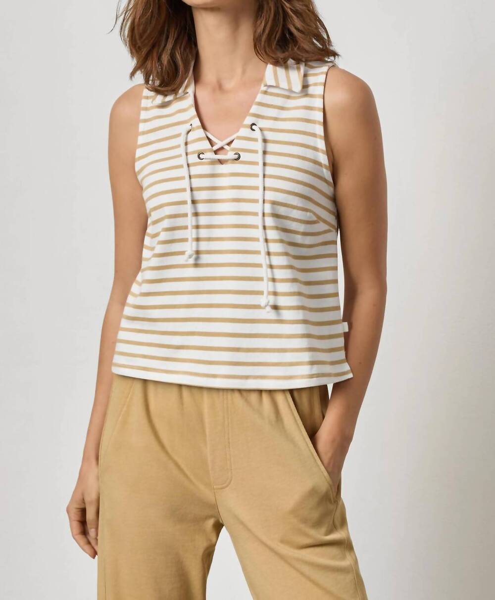 NEW LILLA P sleeveless collared top in burlap stripe